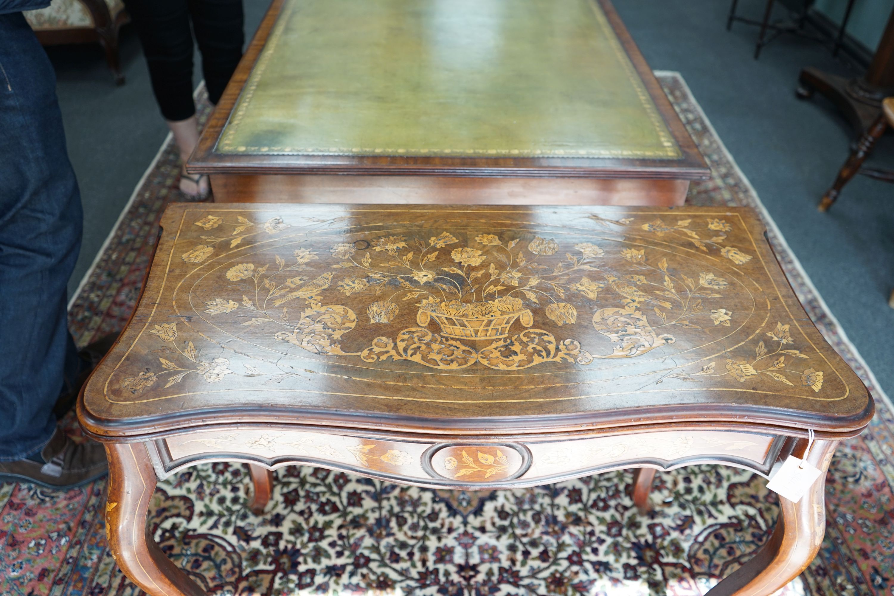 A 19th century Dutch mahogany and marquetry games table, width 85cm depth 43cm height 75cm